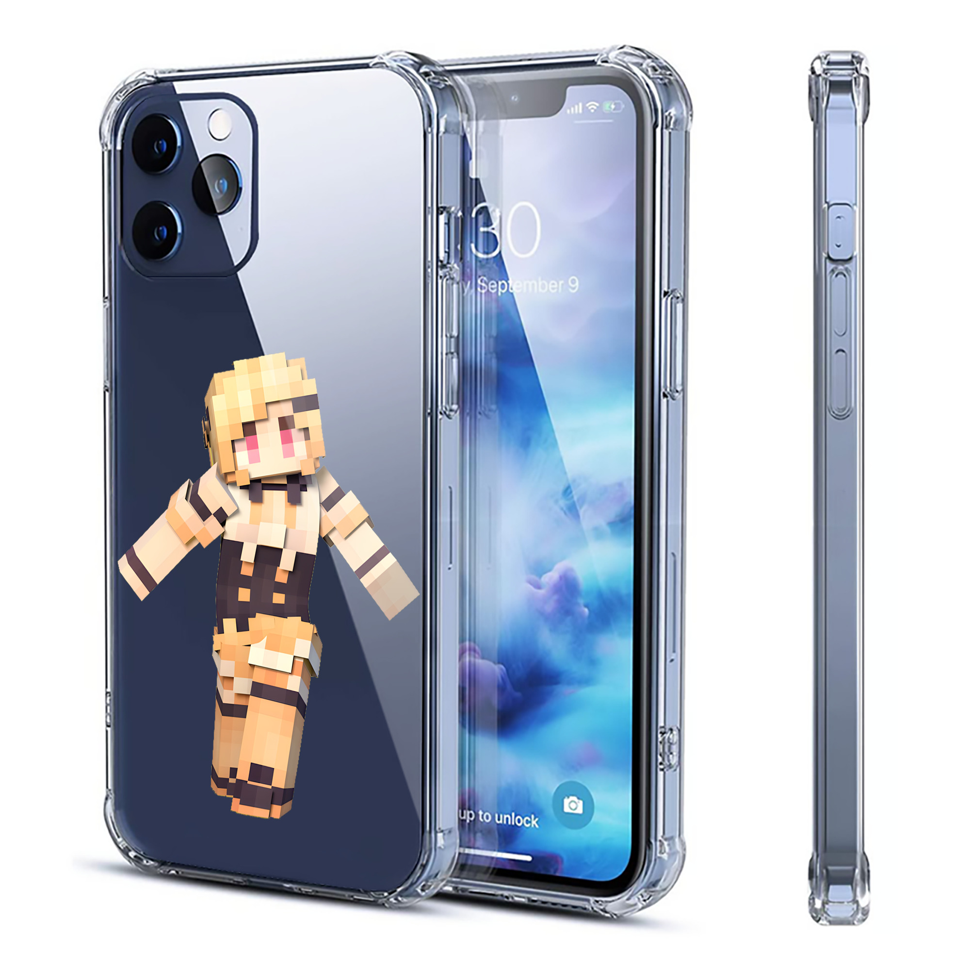 （画像用） マインクラフト ブロックの世界 Minecraft MC Block world 【iPhone 12シリーズ対応】透明スマホケース（クリアソフトケース）